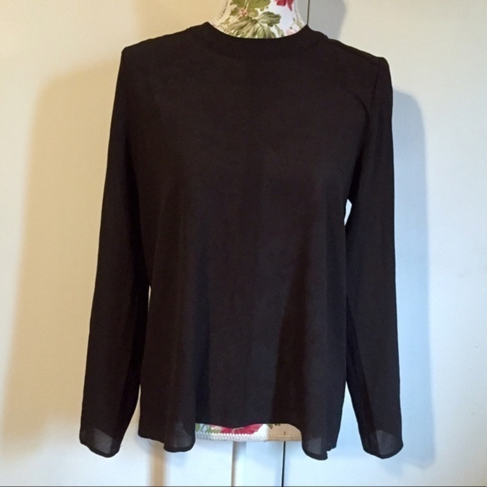 Black Sheer Long Sleeved Blouse Loose Fit Hi-Low